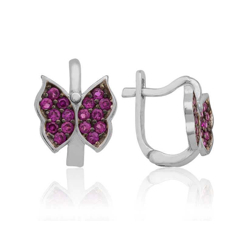 Pendientes infantiles de mariposa rosa plateada