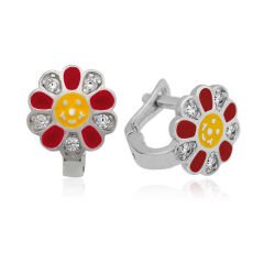 Pendientes infantiles de margaritas rojas plateadas