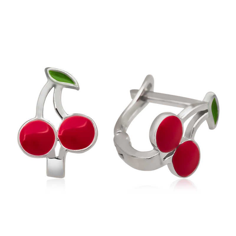 Pendientes infantiles de cereza plateada
