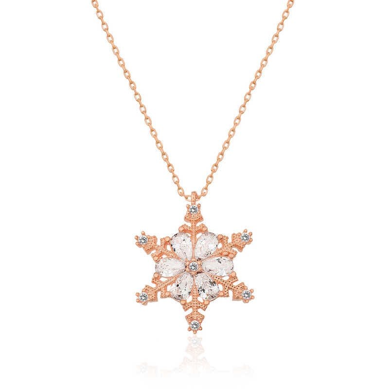 Collar de mujer con flor de nieve y rosa de plata