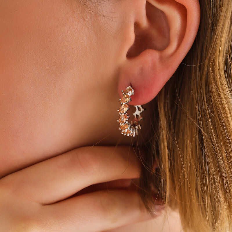 Silver Brown Stone Drop Stud Women's Earrings