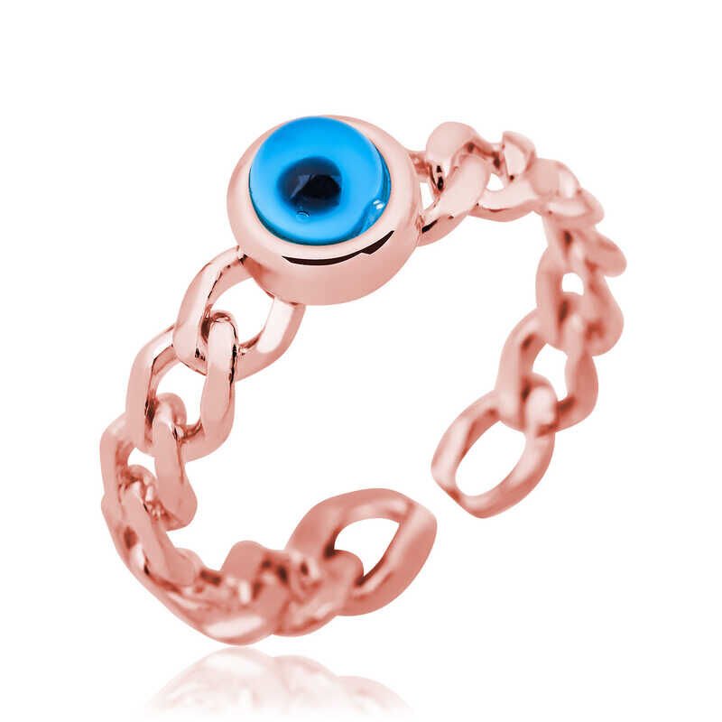 Silver Rose Chain Patterned Evil Eye Women's Ring