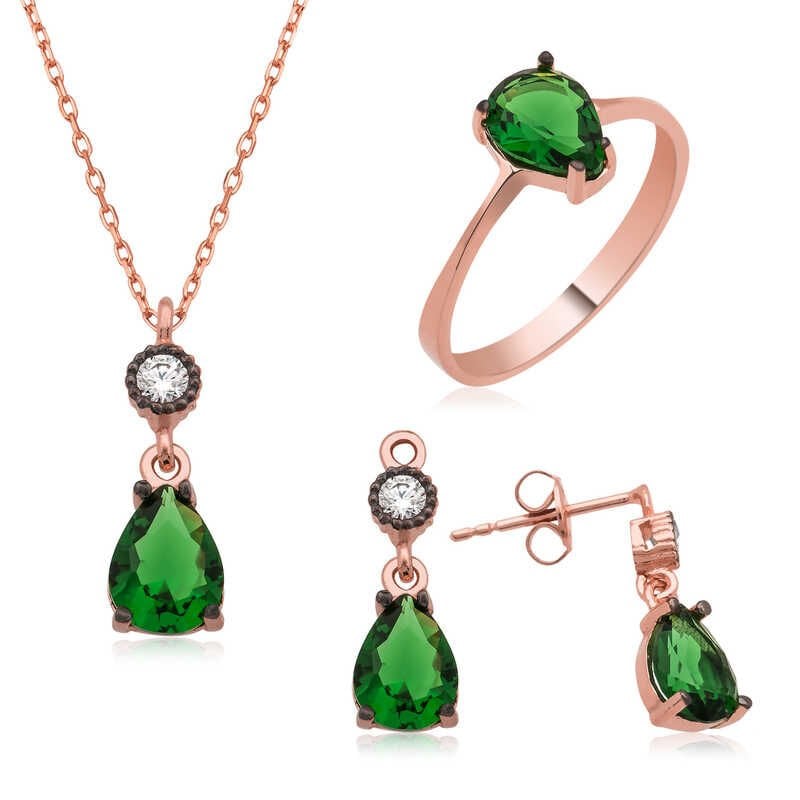 Silver Green Drop Stone Women's Set