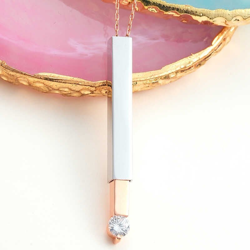 Silver Rose Name Writable Openable Bar Necklace for Women