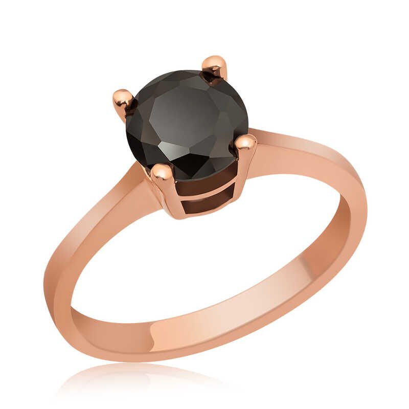 Silver Rose Black Solitaire Ring
