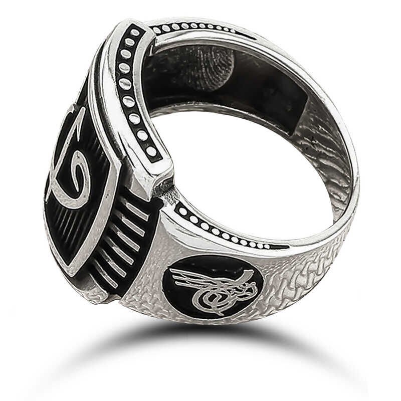 Silver Elif Vav Tugra Crest Men's Ring