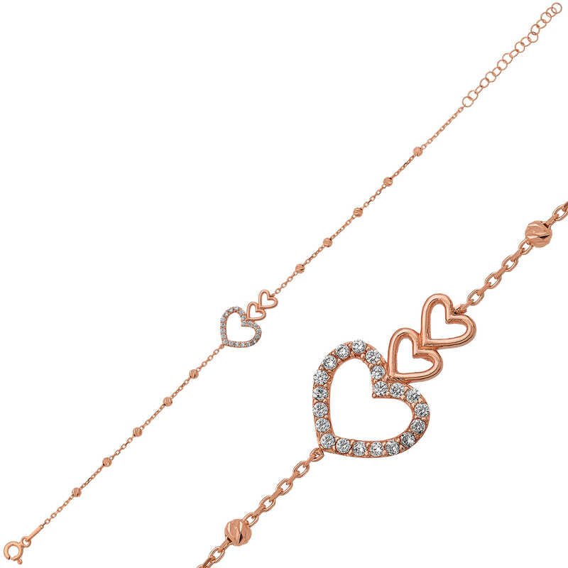 Pulsera Dorissa Tres Corazones de Plata Rosa