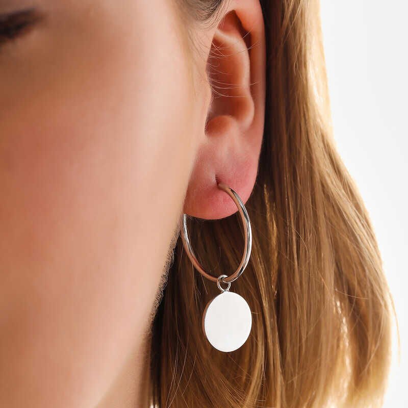 Silver Dangle Hoop Women's Earrings