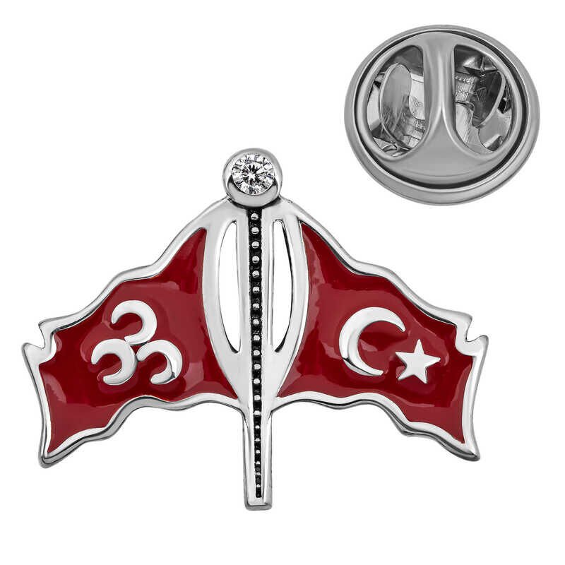 Silver Three Crescent Turkish Flag Badge