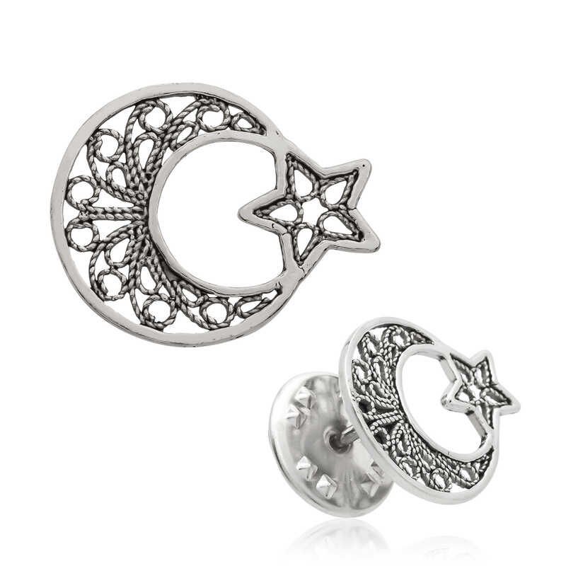 Silver Filigree Crescent Star Rosette