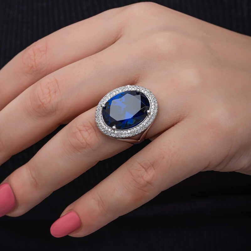 Silver Sapphire Stone Women's Ring
