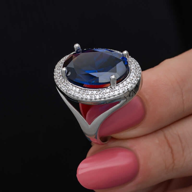 Silver Sapphire Stone Women's Ring