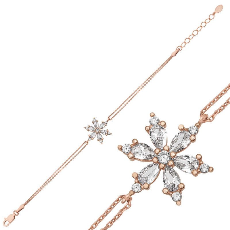 Pulsera de mujer con flor de loto blanca y rosa de plata
