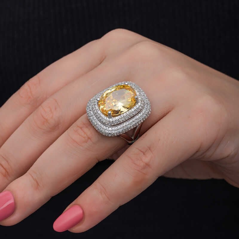 Silver Citrine Stone Women's Ring