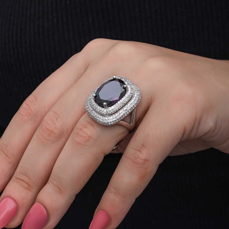 Silver Amethyst Stone Women's Ring