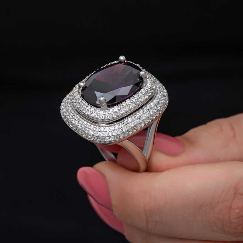 Silver Amethyst Stone Women's Ring