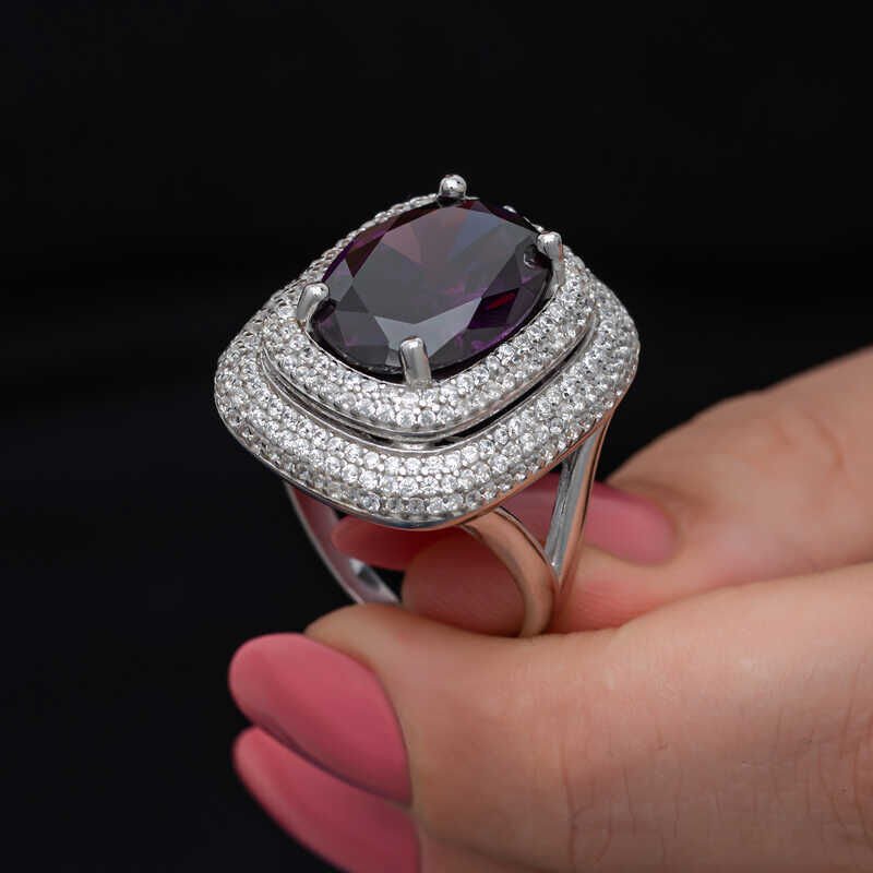 Silver Amethyst Stone Women's Ring
