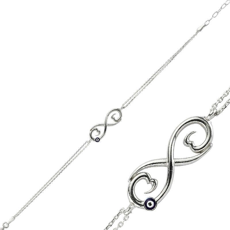 Pulsera de plata con ojo malvado y la inmortalidad para mujer