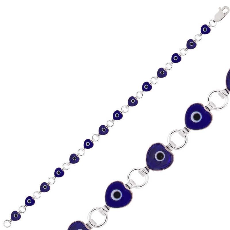 Silver Heart Evil Eye Women's Bracelet