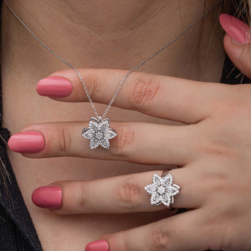 Conjunto de plata ajustable con forma de baguette y estrella para mujer