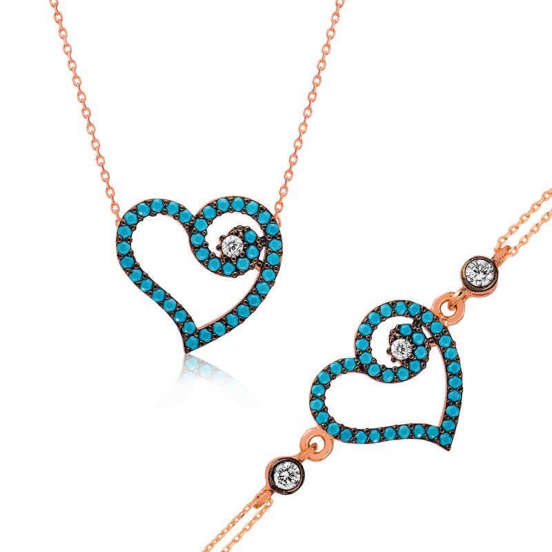Silver Blue Heart Women's Set