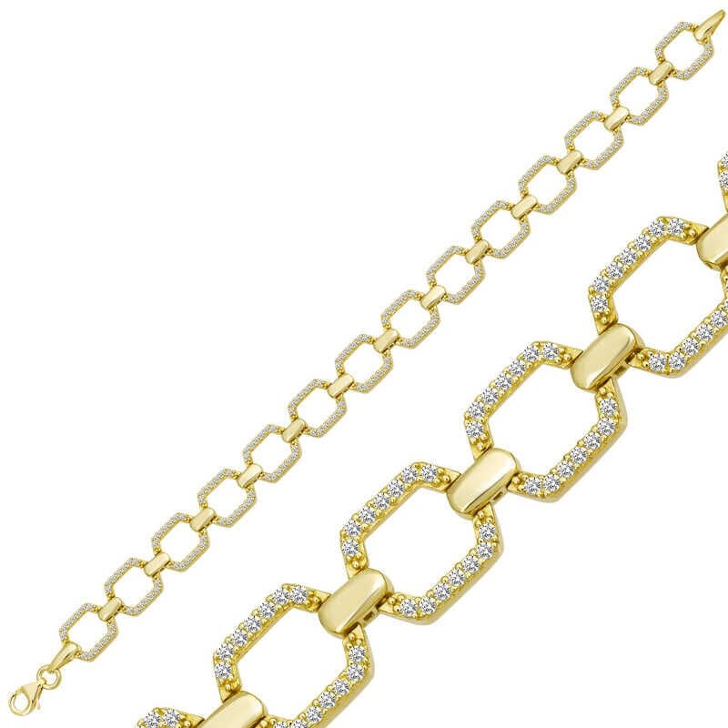 Gümüş Gold Kare Taşlı Kadın Bileklik