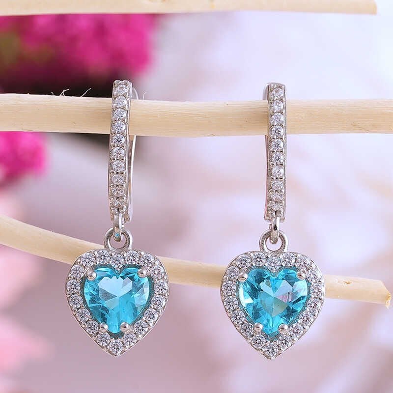Silver Turquoise Stone Heart Women's Earrings
