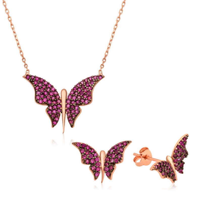 Silver Pink Butterfly Set