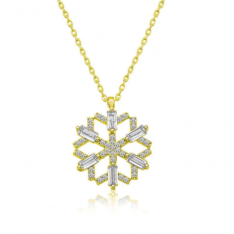 Silver Gold Baguette Stone Snowflake Necklace