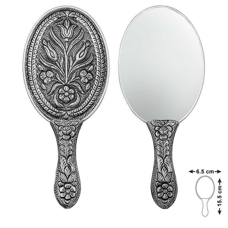 Silver Tulip Motif Hand Mirror