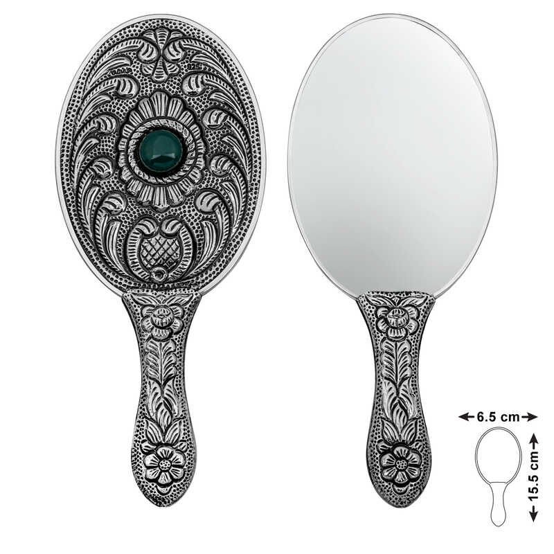 Silver Agate Stone Hand Mirror