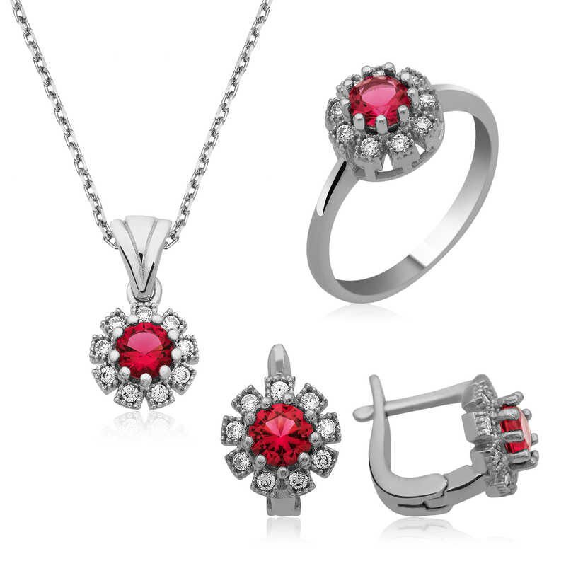 Silver Red Flower Set
