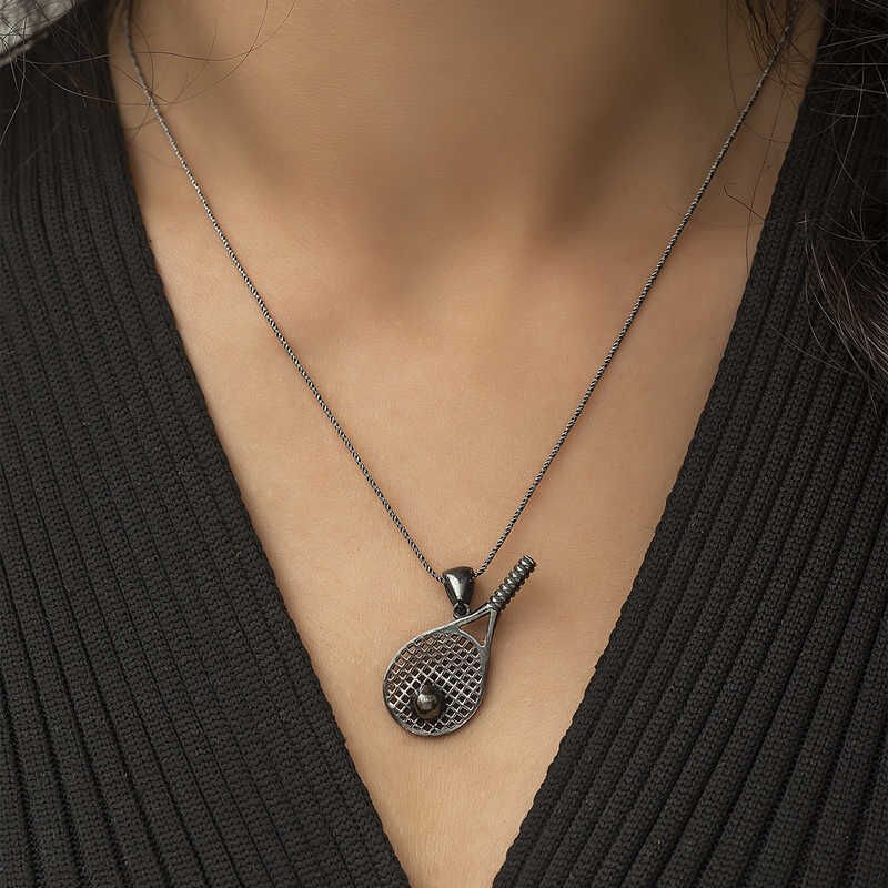 Silver Tennis Racket Unisex Necklace