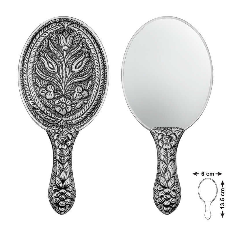 Silver Tulip Motif Hand Mirror