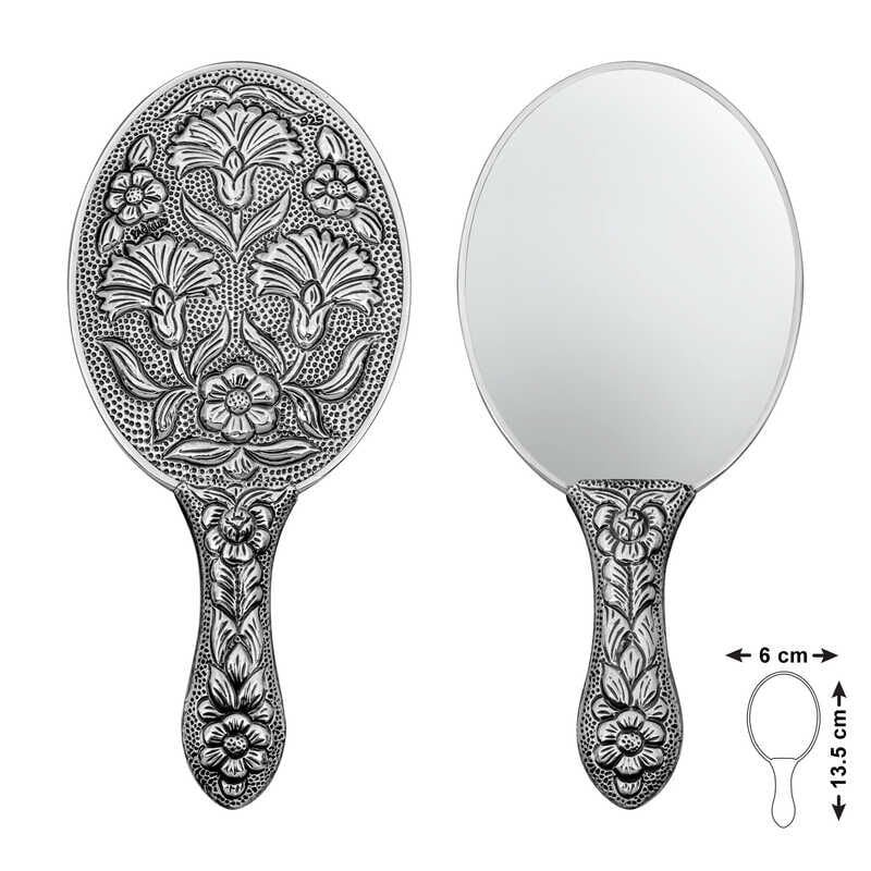 Silver Carnation Motif Hand Mirror