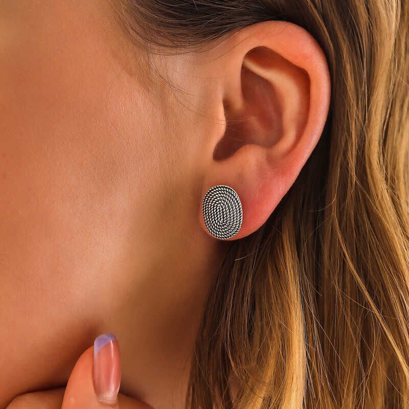 Silver Oval Studded Women's Earrings