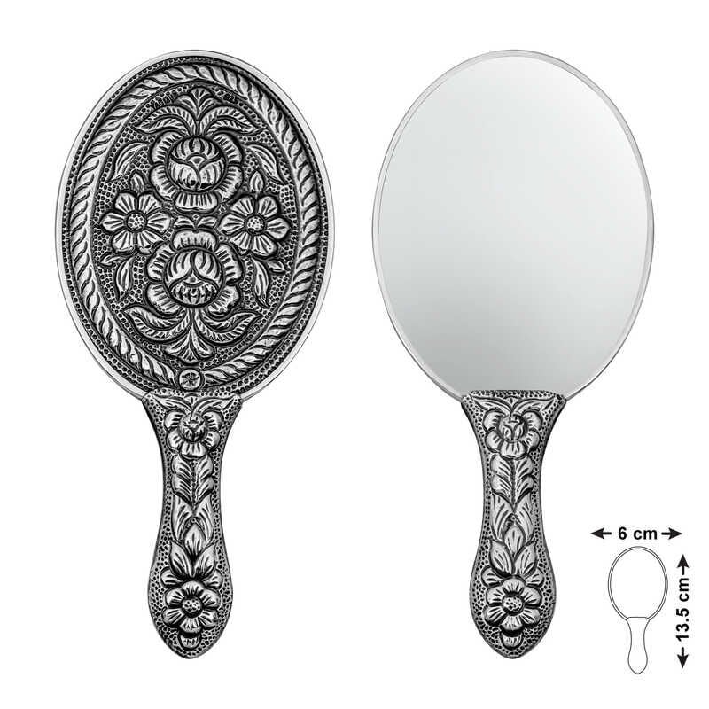 Silver Daisy and Rose Motif Hand Mirror