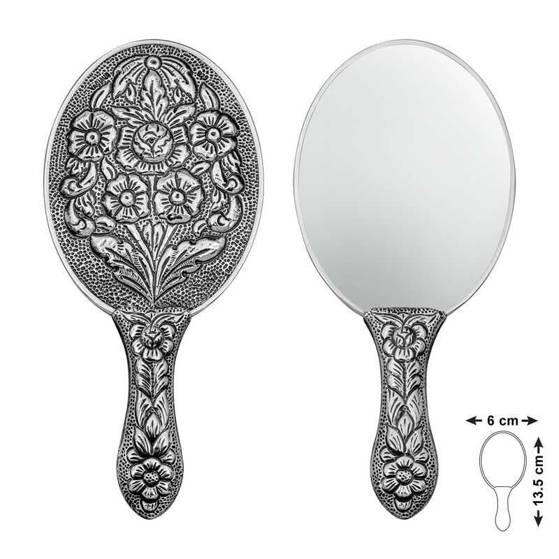 Silver Daisy and Rose Motif Hand Mirror