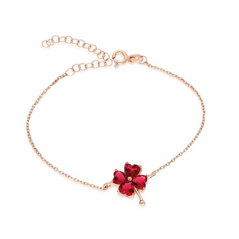 Silver Rose Red Heart Clover Women's Bracelet