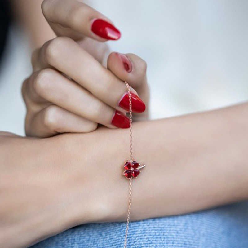 Silver Rose Red Heart Clover Women's Bracelet
