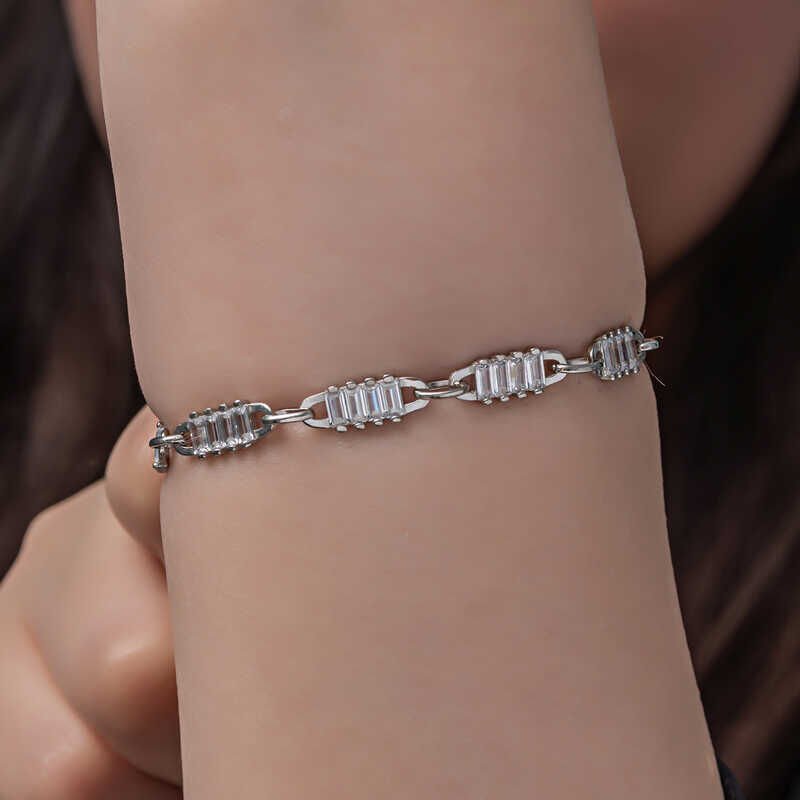 Silver Baguette Stone Women's Bracelet
