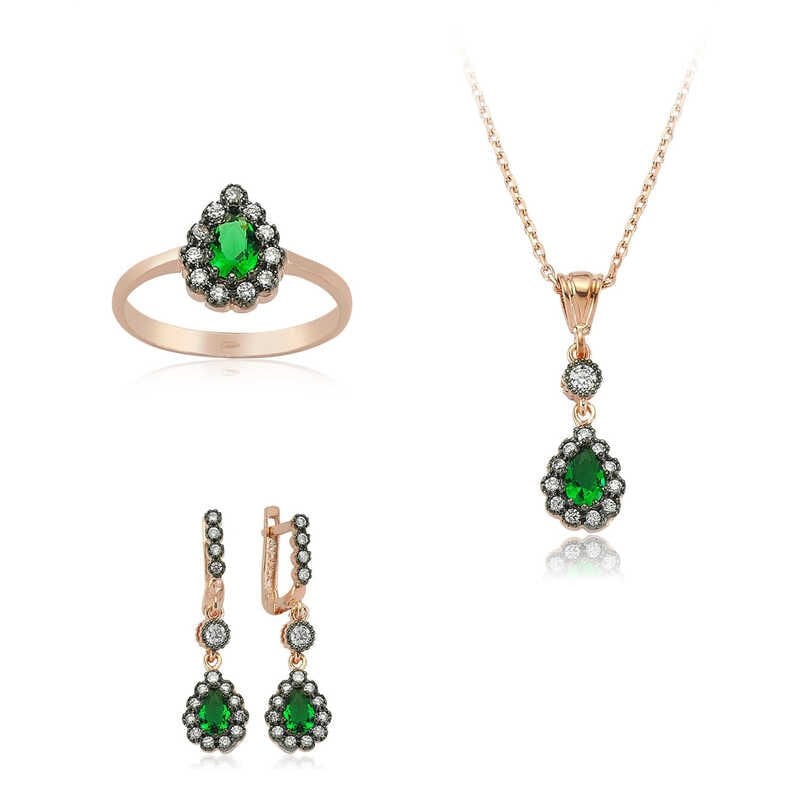 Conjunto de mujer con gota de piedra verde plateada