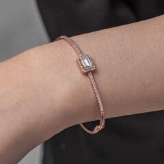 Silver Rose Baguette Stone Women's Bracelet