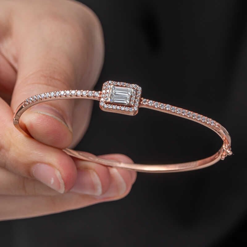 Silver Rose Baguette Stone Women's Bracelet