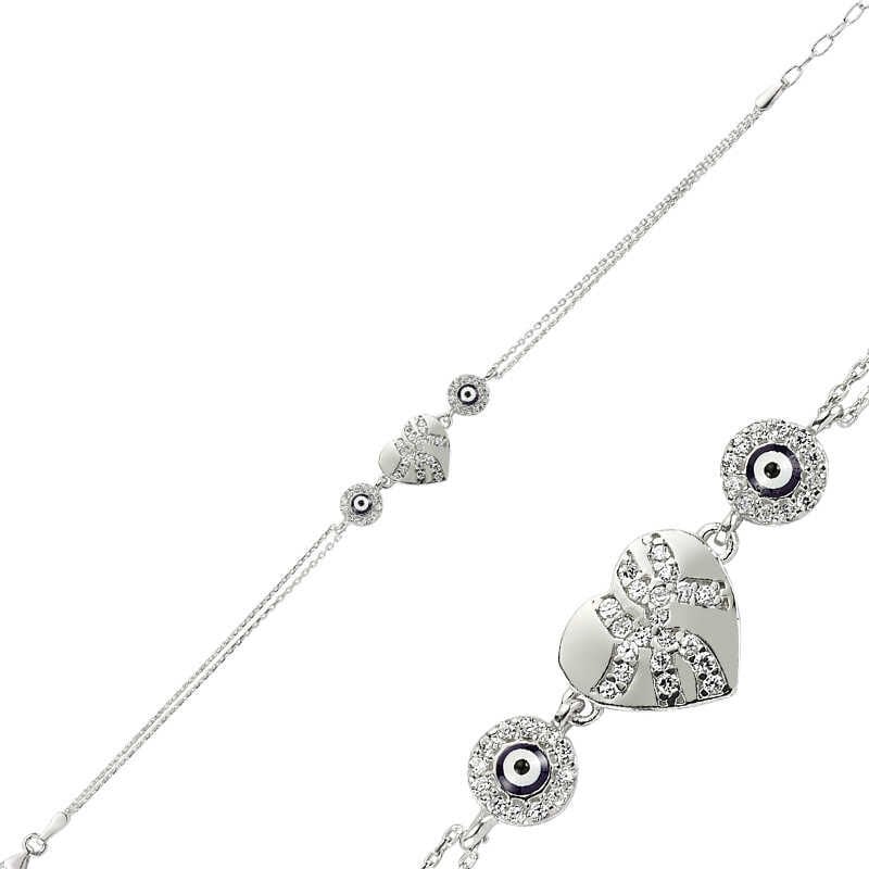 Silver Evil Eye Heart Women's Bracelet