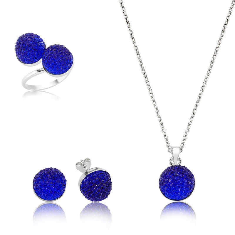 Silver Navy Blue Crystal Stone Women's Set