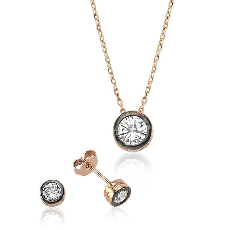 Silver Round Single Stone Women's Set