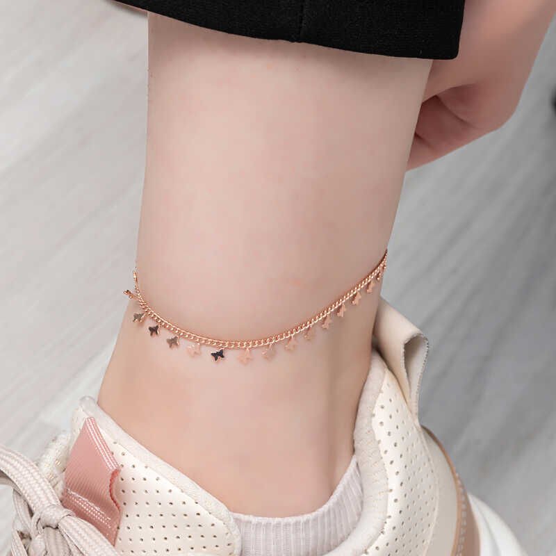 Silver Rose Butterfly Anklet