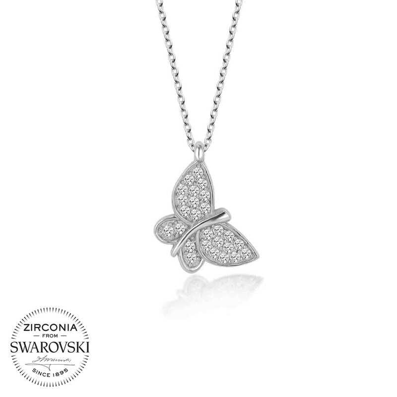 Collar de mariposa de plata con piedra Swarovski para mujer