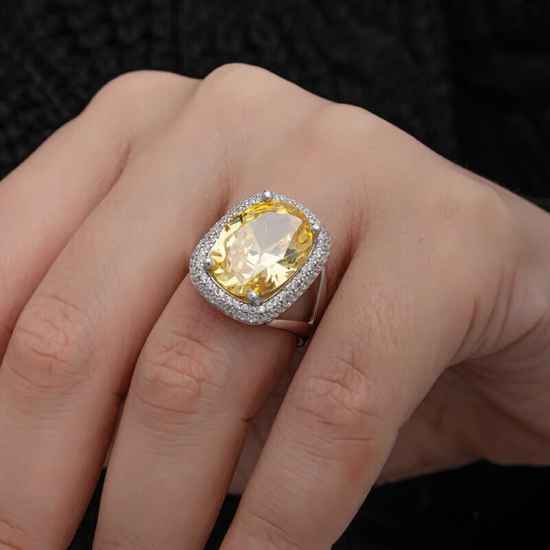 Silver Citrine Stone Square Women's Ring